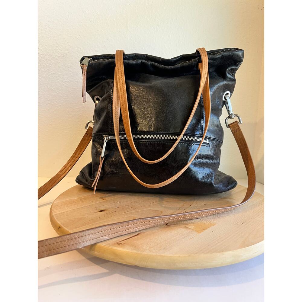 HOBO The Original Black Genuine Leather Double Handle Crossbody Tote Bag Large